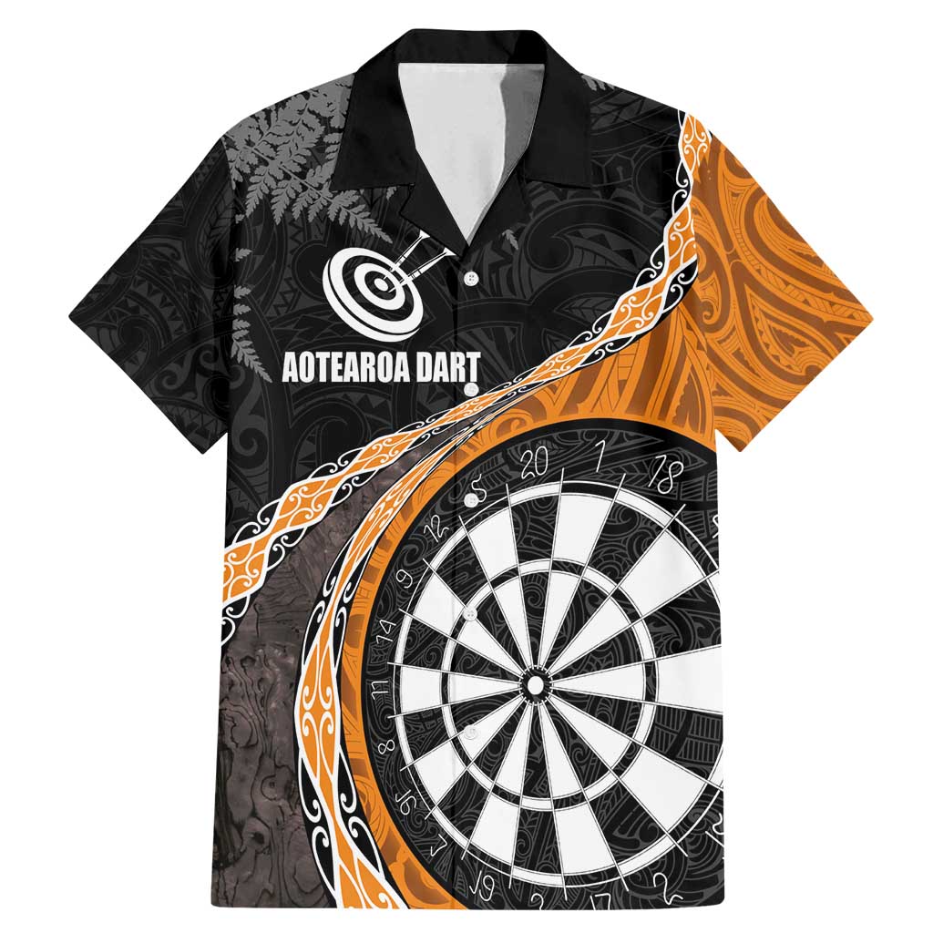 Personalised New Zealand Darts Family Matching Mermaid Dress and Hawaiian Shirt Koru Tribal Tattoo and Silver Fern Maori Pattern Orange Color LT03 Dad's Shirt - Short Sleeve Orange - Polynesian Pride
