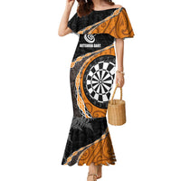 Personalised New Zealand Darts Family Matching Mermaid Dress and Hawaiian Shirt Koru Tribal Tattoo and Silver Fern Maori Pattern Orange Color LT03 Mom's Dress Orange - Polynesian Pride