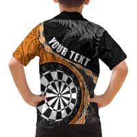 Personalised New Zealand Darts Family Matching Off The Shoulder Long Sleeve Dress and Hawaiian Shirt Koru Tribal Tattoo and Silver Fern Maori Pattern Orange Color LT03 - Polynesian Pride