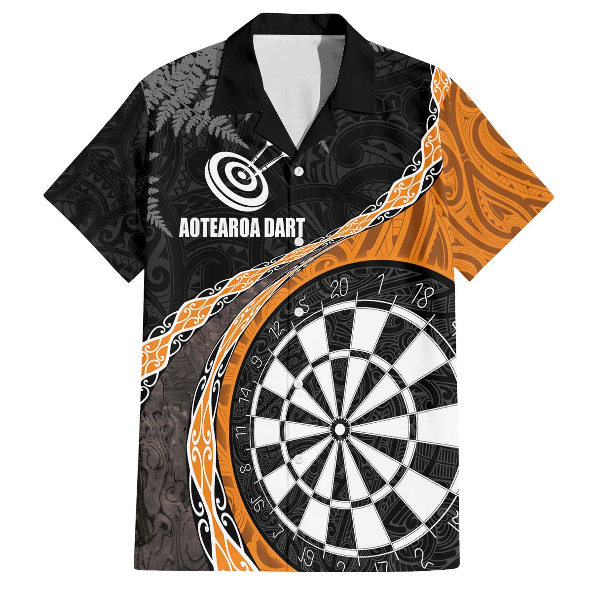 Personalised New Zealand Darts Family Matching Off The Shoulder Long Sleeve Dress and Hawaiian Shirt Koru Tribal Tattoo and Silver Fern Maori Pattern Orange Color LT03 Dad's Shirt - Short Sleeve Orange - Polynesian Pride