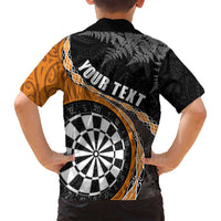 Personalised New Zealand Darts Family Matching Off Shoulder Maxi Dress and Hawaiian Shirt Koru Tribal Tattoo and Silver Fern Maori Pattern Orange Color LT03 - Polynesian Pride