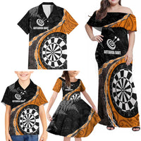 Personalised New Zealand Darts Family Matching Off Shoulder Maxi Dress and Hawaiian Shirt Koru Tribal Tattoo and Silver Fern Maori Pattern Orange Color LT03 - Polynesian Pride