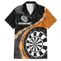 Personalised New Zealand Darts Family Matching Summer Maxi Dress and Hawaiian Shirt Koru Tribal Tattoo and Silver Fern Maori Pattern Orange Color LT03 Dad's Shirt - Short Sleeve Orange - Polynesian Pride