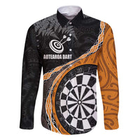 Personalised New Zealand Darts Family Matching Summer Maxi Dress and Hawaiian Shirt Koru Tribal Tattoo and Silver Fern Maori Pattern Orange Color LT03 Dad's Shirt - Long Sleeve Orange - Polynesian Pride