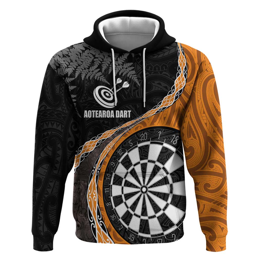Personalised New Zealand Darts Hoodie Koru Tribal Tattoo and Silver Fern Maori Pattern Orange Color LT03 Pullover Hoodie Orange - Polynesian Pride