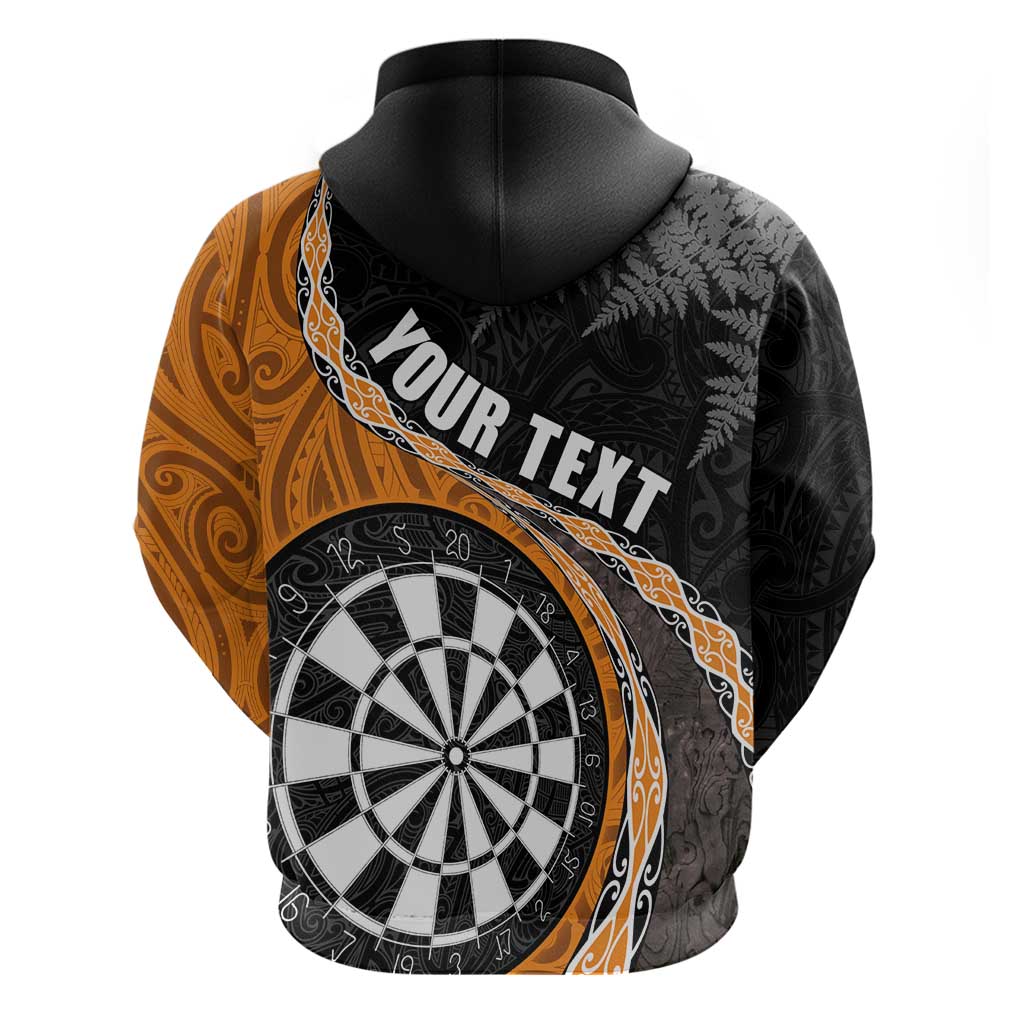 Personalised New Zealand Darts Hoodie Koru Tribal Tattoo and Silver Fern Maori Pattern Orange Color LT03 - Polynesian Pride