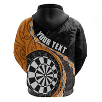 Personalised New Zealand Darts Hoodie Koru Tribal Tattoo and Silver Fern Maori Pattern Orange Color LT03 - Polynesian Pride