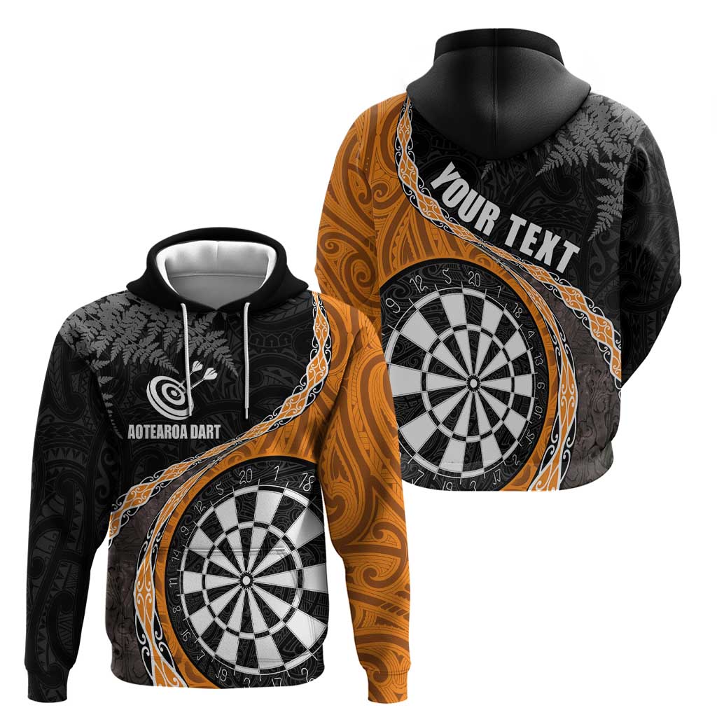 Personalised New Zealand Darts Hoodie Koru Tribal Tattoo and Silver Fern Maori Pattern Orange Color LT03 - Polynesian Pride