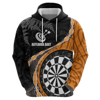 Personalised New Zealand Darts Hoodie Koru Tribal Tattoo and Silver Fern Maori Pattern Orange Color LT03 - Polynesian Pride