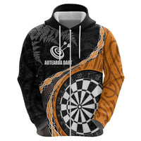 Personalised New Zealand Darts Hoodie Koru Tribal Tattoo and Silver Fern Maori Pattern Orange Color LT03 - Polynesian Pride