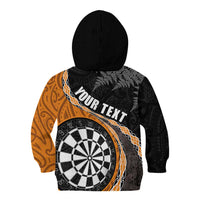 Personalised New Zealand Darts Kid Hoodie Koru Tribal Tattoo and Silver Fern Maori Pattern Orange Color LT03 - Polynesian Pride