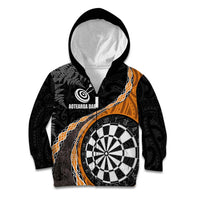 Personalised New Zealand Darts Kid Hoodie Koru Tribal Tattoo and Silver Fern Maori Pattern Orange Color LT03 Zip Hoodie Orange - Polynesian Pride
