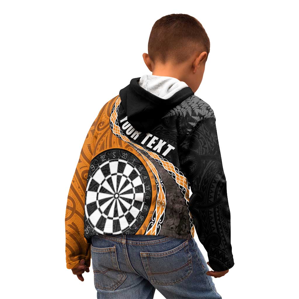 Personalised New Zealand Darts Kid Hoodie Koru Tribal Tattoo and Silver Fern Maori Pattern Orange Color LT03 - Polynesian Pride
