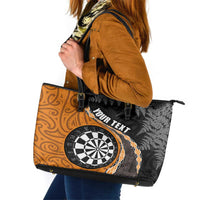 Personalised New Zealand Darts Leather Tote Bag Koru Tribal Tattoo and Silver Fern Maori Pattern Orange Color LT03 Orange - Polynesian Pride
