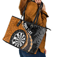 Personalised New Zealand Darts Leather Tote Bag Koru Tribal Tattoo and Silver Fern Maori Pattern Orange Color LT03 - Polynesian Pride