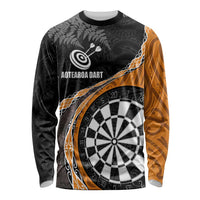 Personalised New Zealand Darts Long Sleeve Shirt Koru Tribal Tattoo and Silver Fern Maori Pattern Orange Color LT03 Unisex Orange - Polynesian Pride
