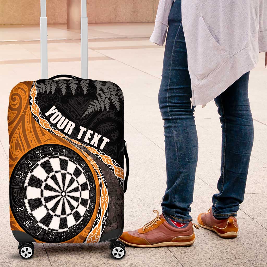 Personalised New Zealand Darts Luggage Cover Koru Tribal Tattoo and Silver Fern Maori Pattern Orange Color LT03 Orange - Polynesian Pride