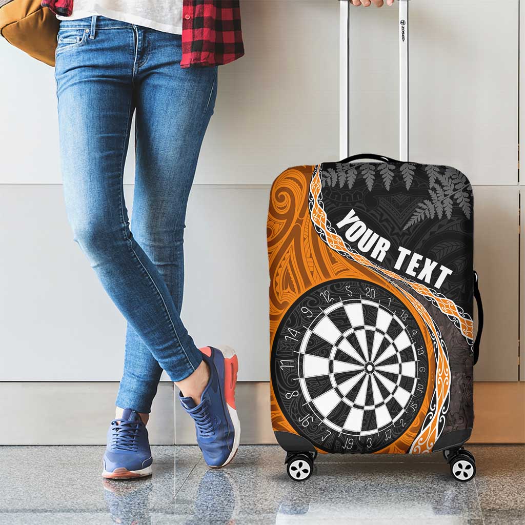 Personalised New Zealand Darts Luggage Cover Koru Tribal Tattoo and Silver Fern Maori Pattern Orange Color LT03 - Polynesian Pride