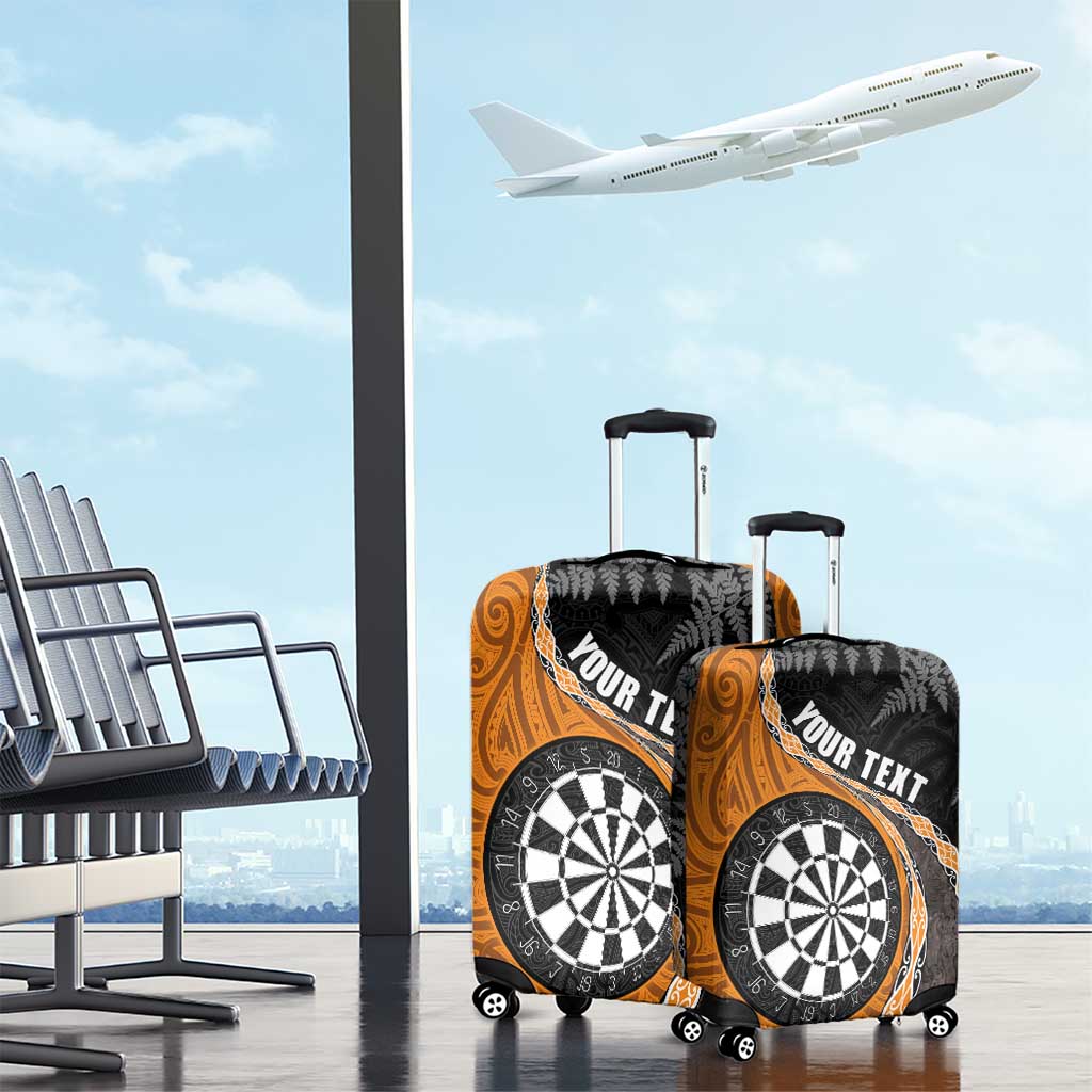 Personalised New Zealand Darts Luggage Cover Koru Tribal Tattoo and Silver Fern Maori Pattern Orange Color LT03 - Polynesian Pride