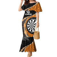 Personalised New Zealand Darts Mermaid Dress Koru Tribal Tattoo and Silver Fern Maori Pattern Orange Color LT03 Women Orange - Polynesian Pride