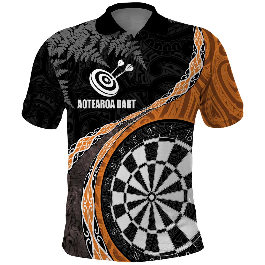 Personalised New Zealand Darts Polo Shirt Koru Tribal Tattoo and Silver Fern Maori Pattern Orange Color LT03 Orange - Polynesian Pride