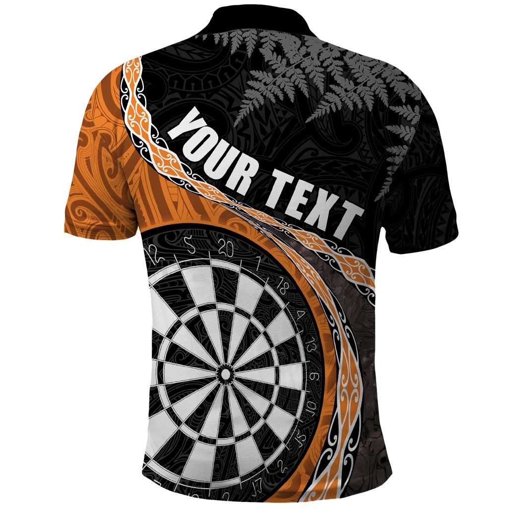 Personalised New Zealand Darts Polo Shirt Koru Tribal Tattoo and Silver Fern Maori Pattern Orange Color LT03 - Polynesian Pride
