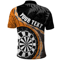 Personalised New Zealand Darts Polo Shirt Koru Tribal Tattoo and Silver Fern Maori Pattern Orange Color LT03 - Polynesian Pride