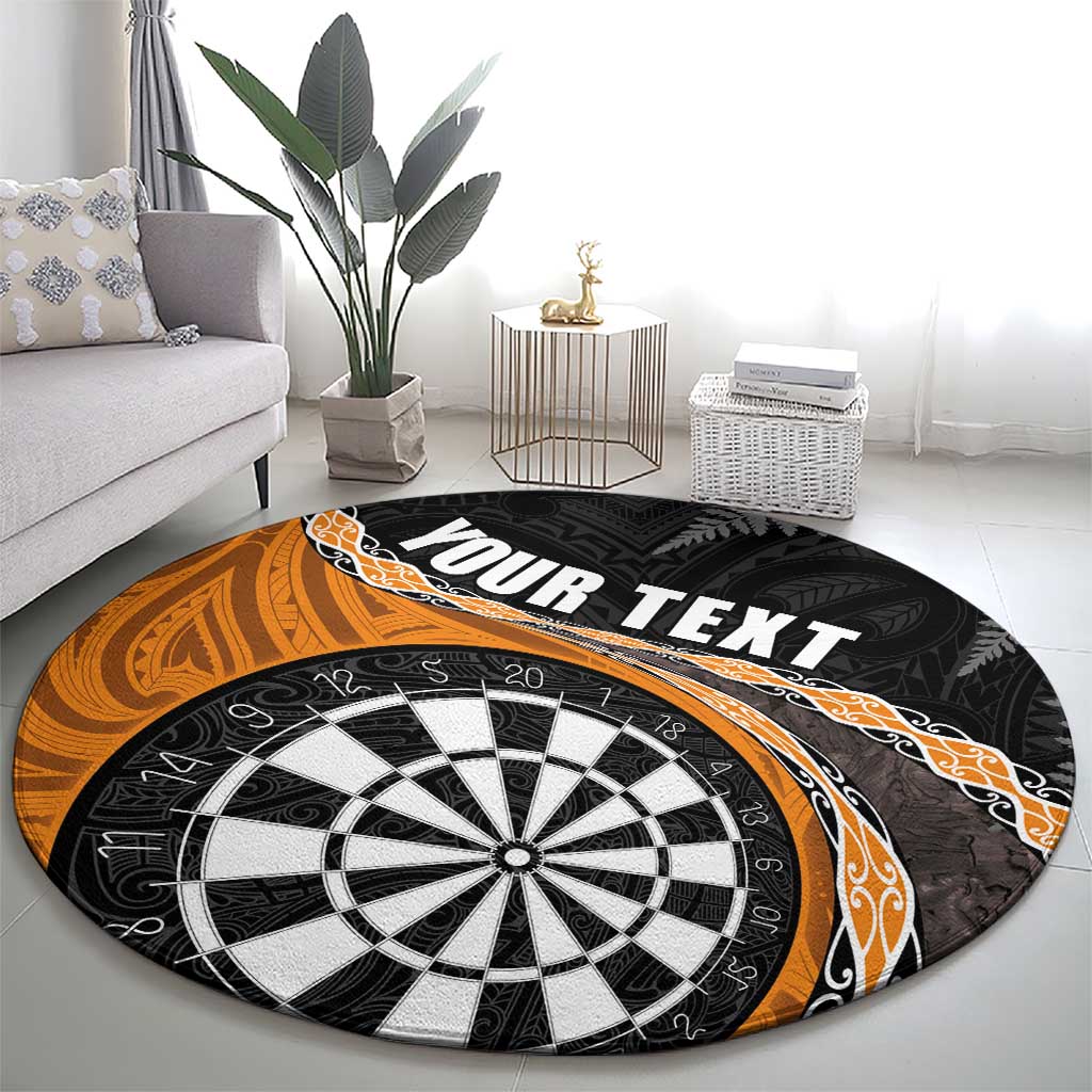Personalised New Zealand Darts Round Carpet Koru Tribal Tattoo and Silver Fern Maori Pattern Orange Color