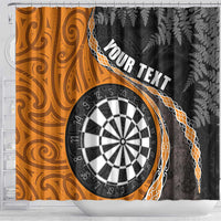 Personalised New Zealand Darts Shower Curtain Koru Tribal Tattoo and Silver Fern Maori Pattern Orange Color LT03 - Polynesian Pride