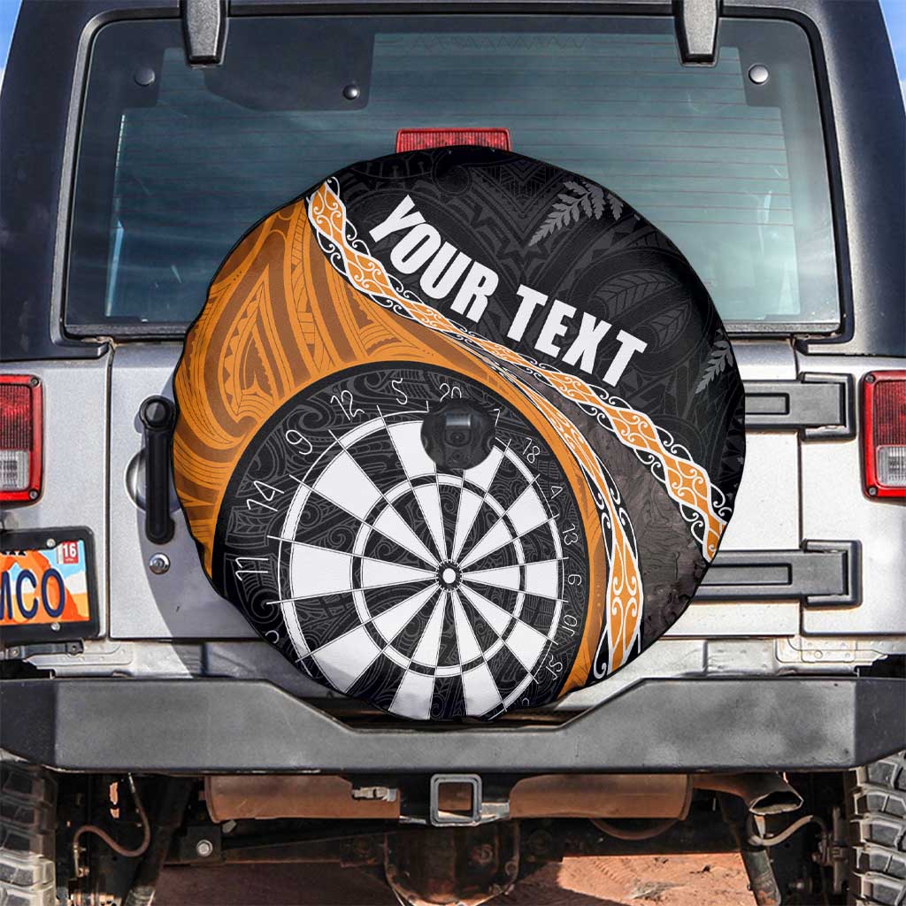 Personalised New Zealand Darts Spare Tire Cover Koru Tribal Tattoo and Silver Fern Maori Pattern Orange Color LT03 Orange - Polynesian Pride