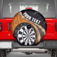 Personalised New Zealand Darts Spare Tire Cover Koru Tribal Tattoo and Silver Fern Maori Pattern Orange Color LT03 - Polynesian Pride
