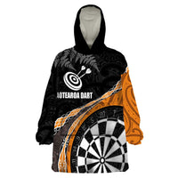 Personalised New Zealand Darts Wearable Blanket Hoodie Koru Tribal Tattoo and Silver Fern Maori Pattern Orange Color LT03 One Size Orange - Polynesian Pride