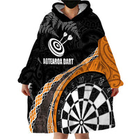 Personalised New Zealand Darts Wearable Blanket Hoodie Koru Tribal Tattoo and Silver Fern Maori Pattern Orange Color LT03 - Polynesian Pride