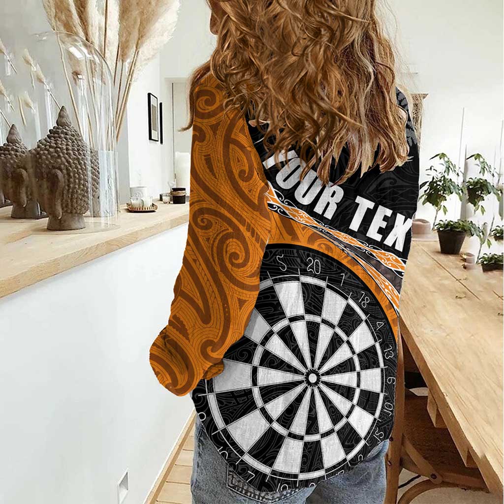 Personalised New Zealand Darts Women Casual Shirt Koru Tribal Tattoo and Silver Fern Maori Pattern Orange Color LT03 - Polynesian Pride