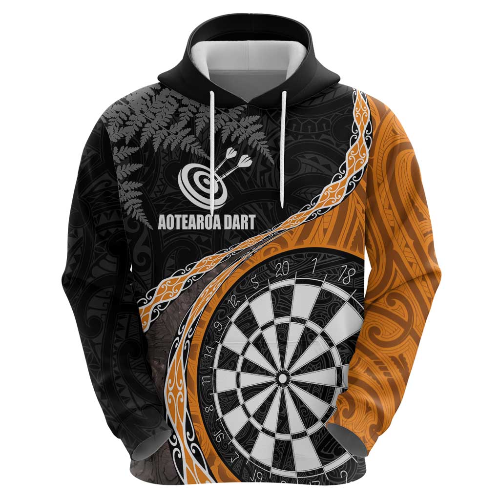 Personalised New Zealand Darts Zip Hoodie Koru Tribal Tattoo and Silver Fern Maori Pattern Orange Color LT03 - Polynesian Pride