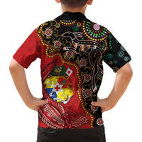 Tonga Ngatu and Australia Together Family Matching Off The Shoulder Long Sleeve Dress and Hawaiian Shirt Polynesian Humpback Whale and Aboriginal Kangaroo LT03 - Polynesian Pride