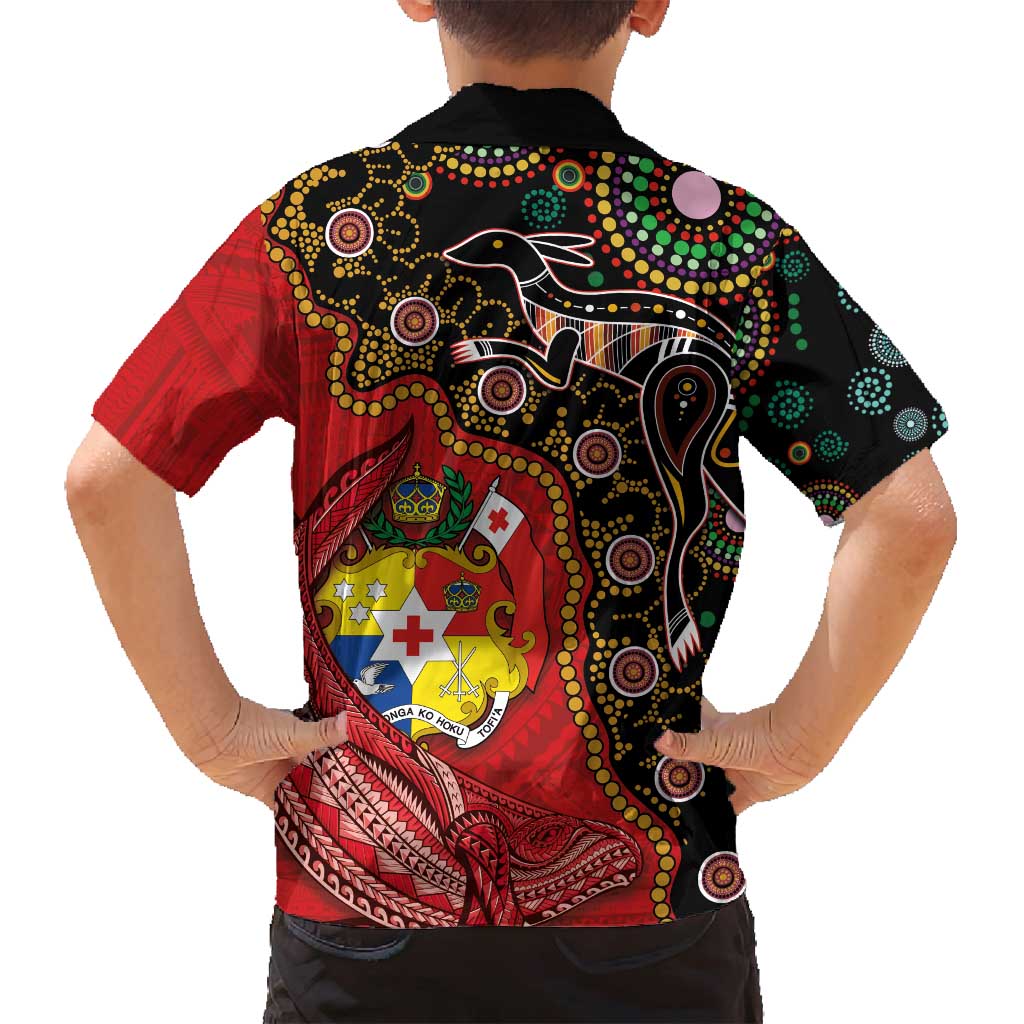 Tonga Ngatu and Australia Together Family Matching Off Shoulder Maxi Dress and Hawaiian Shirt Polynesian Humpback Whale and Aboriginal Kangaroo LT03 - Polynesian Pride