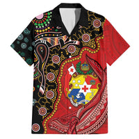 Tonga Ngatu and Australia Together Family Matching Off Shoulder Maxi Dress and Hawaiian Shirt Polynesian Humpback Whale and Aboriginal Kangaroo LT03 Dad's Shirt - Short Sleeve Red - Polynesian Pride