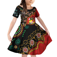Tonga Ngatu and Australia Together Family Matching Off Shoulder Short Dress and Hawaiian Shirt Polynesian Humpback Whale and Aboriginal Kangaroo LT03 Daughter's Dress Red - Polynesian Pride