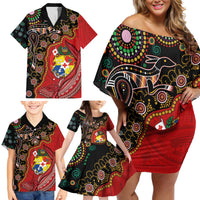 Tonga Ngatu and Australia Together Family Matching Off Shoulder Short Dress and Hawaiian Shirt Polynesian Humpback Whale and Aboriginal Kangaroo LT03 - Polynesian Pride