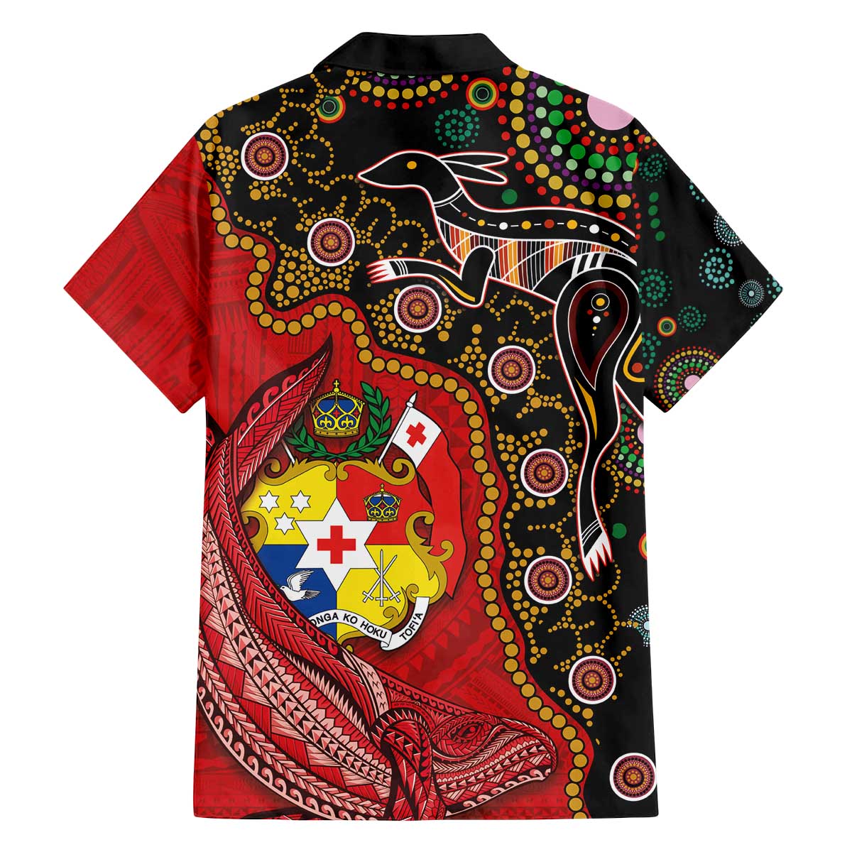 Tonga Ngatu and Australia Together Family Matching Off Shoulder Short Dress and Hawaiian Shirt Polynesian Humpback Whale and Aboriginal Kangaroo LT03 - Polynesian Pride