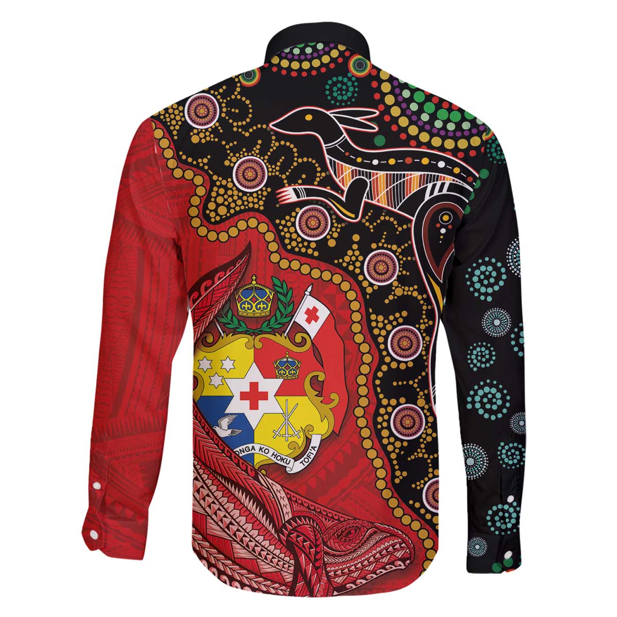 Tonga Ngatu and Australia Together Family Matching Off Shoulder Short Dress and Hawaiian Shirt Polynesian Humpback Whale and Aboriginal Kangaroo LT03 - Polynesian Pride