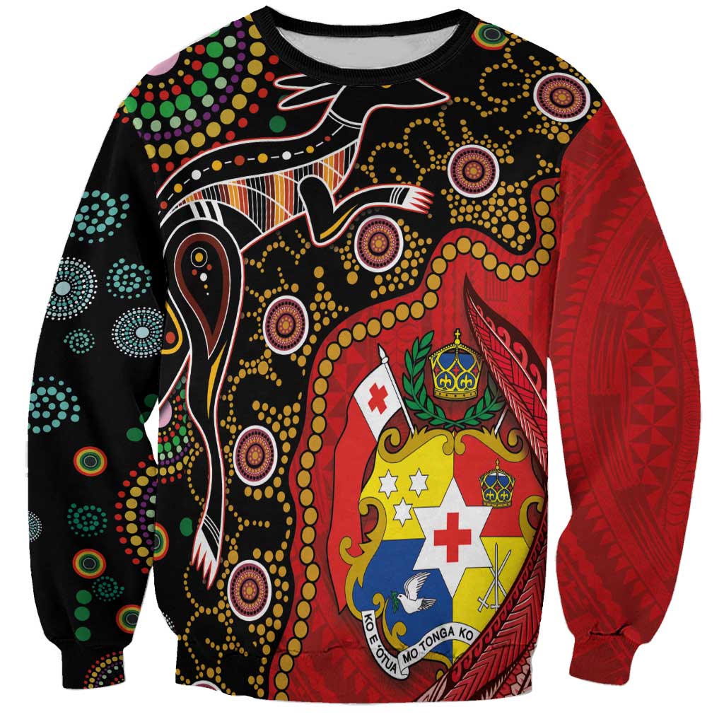 Tonga Ngatu and Australia Together Sweatshirt Polynesian Humpback Whale and Aboriginal Kangaroo