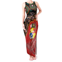 Tonga Ngatu and Australia Together Tank Maxi Dress Polynesian Humpback Whale and Aboriginal Kangaroo