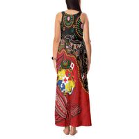 Tonga Ngatu and Australia Together Tank Maxi Dress Polynesian Humpback Whale and Aboriginal Kangaroo