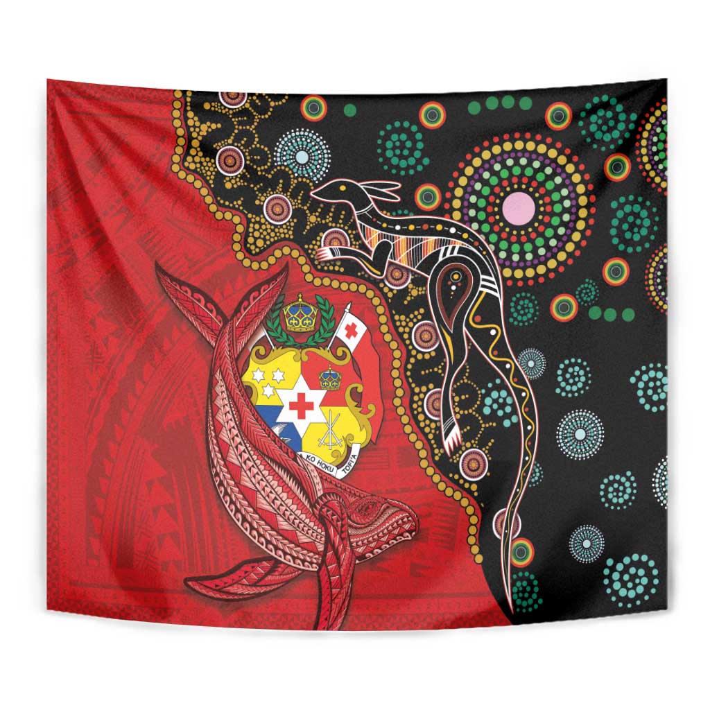 Tonga Ngatu and Australia Together Tapestry Polynesian Humpback Whale and Aboriginal Kangaroo