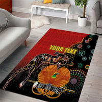 Personalised Papua New Guinea and Australia Together Area Rug Bird-of-paradise and Kangaroo with Aboriginal Pattern