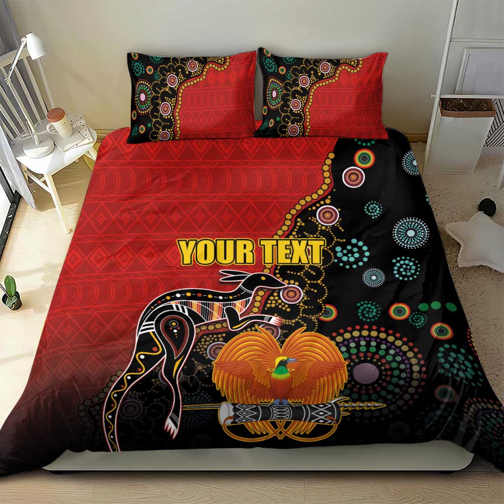 Personalised Papua New Guinea and Australia Together Bedding Set Bird-of-paradise and Kangaroo with Aboriginal Pattern LT03 - Polynesian Pride