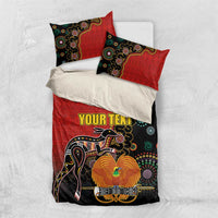 Personalised Papua New Guinea and Australia Together Bedding Set Bird-of-paradise and Kangaroo with Aboriginal Pattern LT03 US Twin 172cm x 218cm Red - Polynesian Pride