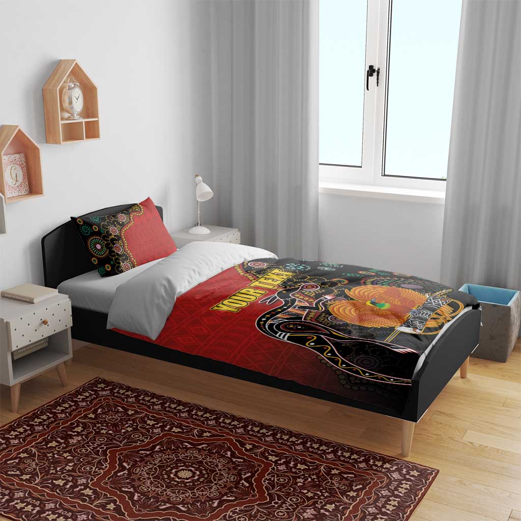 Personalised Papua New Guinea and Australia Together Bedding Set Bird-of-paradise and Kangaroo with Aboriginal Pattern LT03 - Polynesian Pride